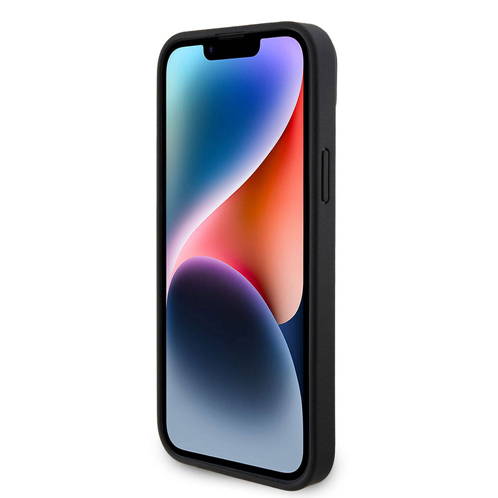 iPhone 15 Plus Kılıf Guess Orjinal Lisanslı PU Deri Askılı Taşlı Üçgen Logo 4G Desenli Strass Crossbody Kılıf