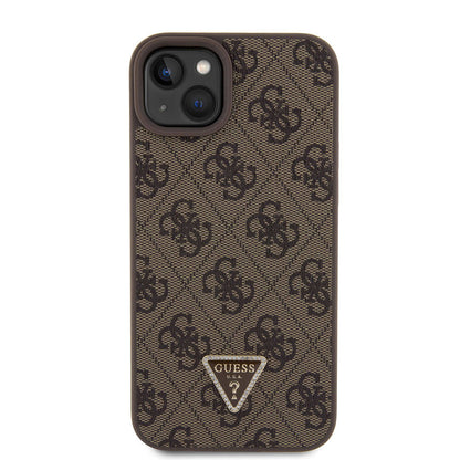 iPhone 15 Plus Kılıf Guess Orjinal Lisanslı PU Deri Askılı Taşlı Üçgen Logo 4G Desenli Strass Crossbody Kılıf