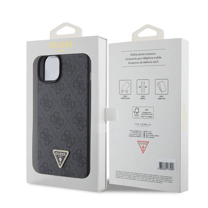 iPhone 15 Plus Kılıf Guess Orjinal Lisanslı PU Deri Taşlı Üçgen Logo 4G Desenli Kılıf