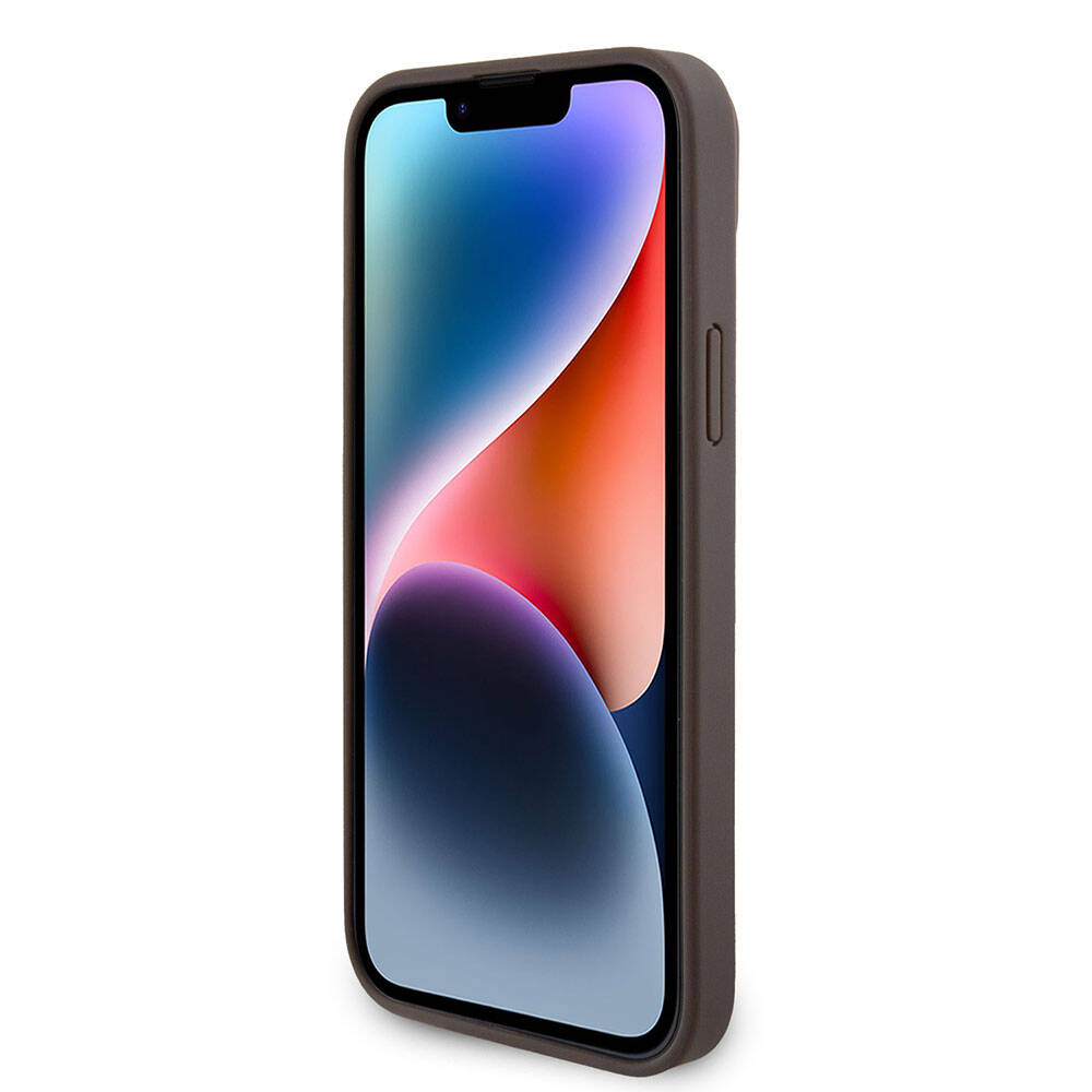 iPhone 15 Plus Kılıf Guess Orjinal Lisanslı PU Deri Taşlı Üçgen Logo 4G Desenli Strass Kılıf
