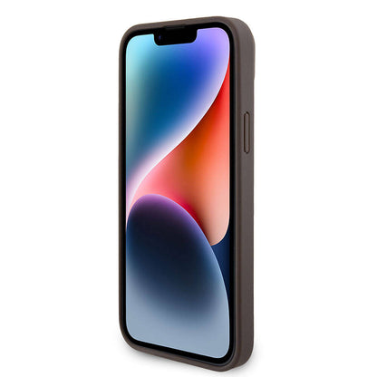 iPhone 15 Plus Kılıf Guess Orjinal Lisanslı PU Deri Taşlı Üçgen Logo 4G Desenli Strass Kılıf