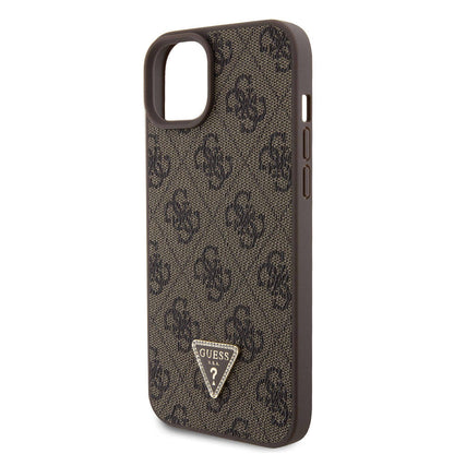 iPhone 15 Plus Kılıf Guess Orjinal Lisanslı PU Deri Taşlı Üçgen Logo 4G Desenli Strass Kılıf