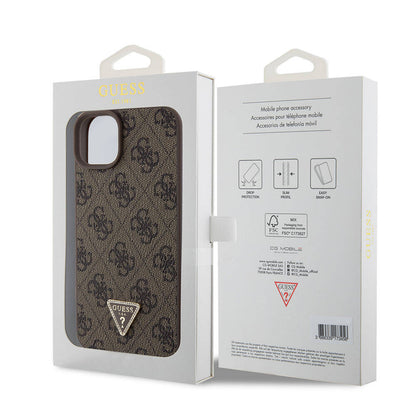 iPhone 15 Plus Kılıf Guess Orjinal Lisanslı PU Deri Taşlı Üçgen Logo 4G Desenli Strass Kılıf