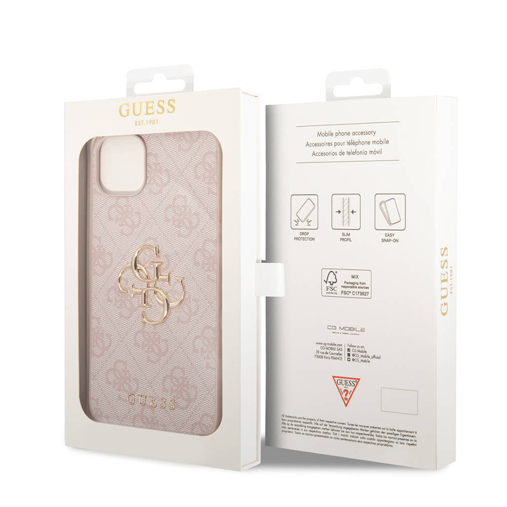 iPhone 15 Plus Kılıf Guess Orjinal Lisanslı PU Deri Yazı ve 4G Metal Logolu Desenli Kılıf