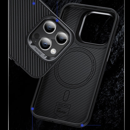 iPhone 15 Plus Kılıf Karbon Fiber M-safe Şarj Özellikli Benks Hybrid ArmorPro 600D Kevlar Kılıf