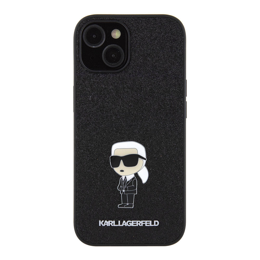 Apple iPhone 15 Plus Kılıf Karl Lagerfeld İkonik Fixed Glitter Metal Logo Orjinal Lisanslı Kapak