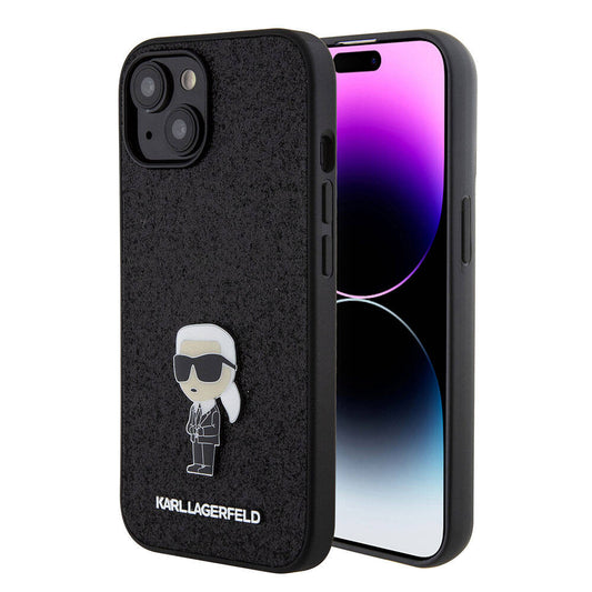iPhone 15 Plus Kılıf Karl Lagerfeld İkonik Fixed Glitter Metal Logo Orjinal Lisanslı Kılıf