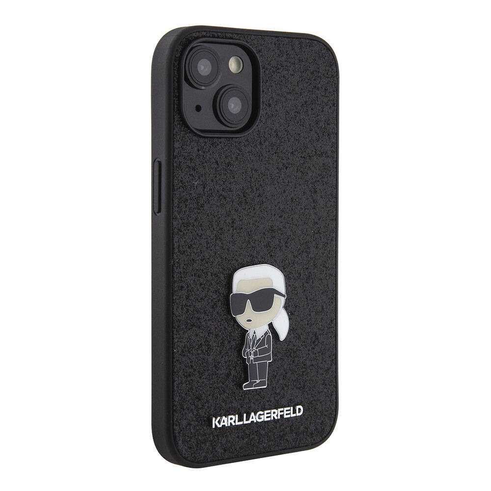 Apple iPhone 15 Kılıf Karl Lagerfeld İkonik Fixed Glitter Metal Logo Orjinal Lisanslı Kapak