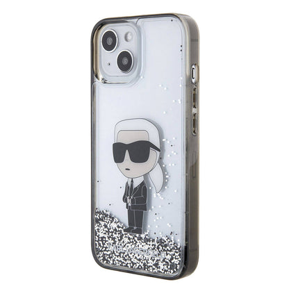 iPhone 15 Plus Kılıf Karl Lagerfeld İkonik Sıvılı Glitter Orjinal Lisanslı Kılıf