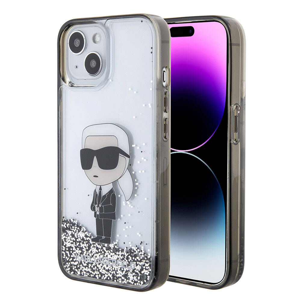 iPhone 15 Plus Kılıf Karl Lagerfeld İkonik Sıvılı Glitter Orjinal Lisanslı Kılıf