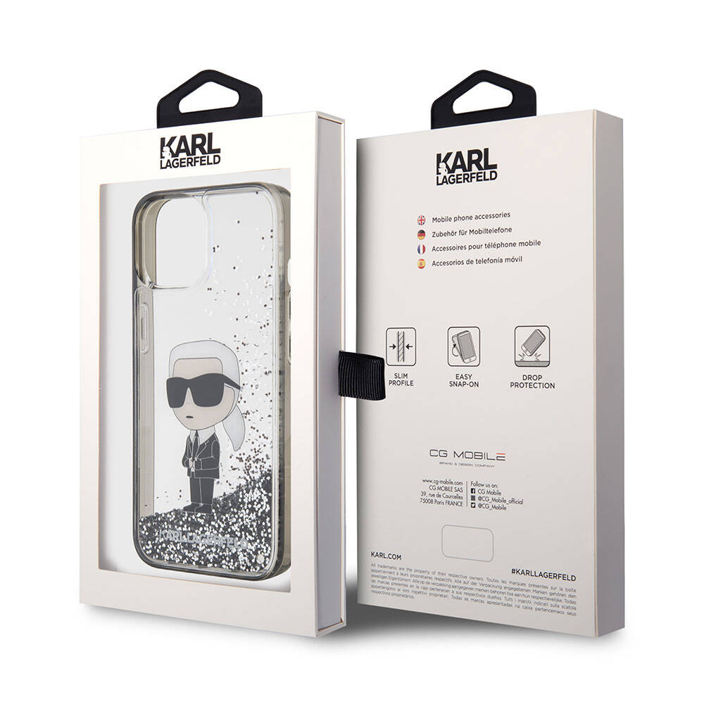 iPhone 15 Plus Kılıf Karl Lagerfeld İkonik Sıvılı Glitter Orjinal Lisanslı Kılıf