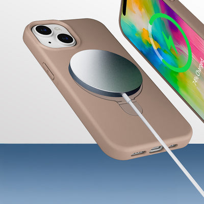 Apple iPhone 15 Plus Kılıf M-safe Şarj Özellikli Standlı Zore Samara Kapak Titanyum-Gri