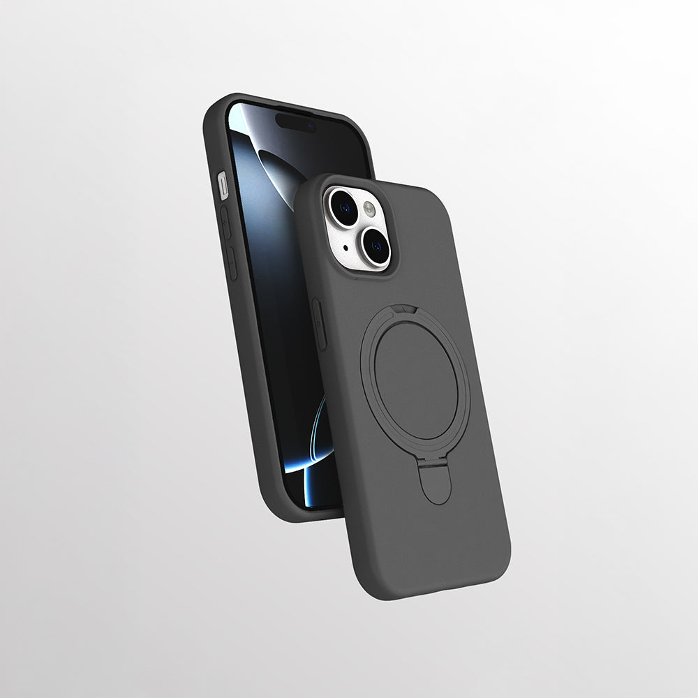 Apple iPhone 15 Plus Kılıf M-safe Şarj Özellikli Standlı Zore Samara Kapak Titanyum-Gri