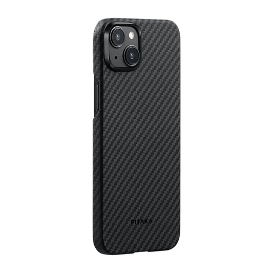 iPhone 15 Plus Kılıf M-safe Şarj Özellikli 1500D Aramid Fiber Pitaka Ultra-Slim Classic Serisi Black-Grey Twill Kılıf