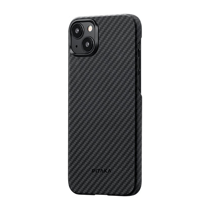 iPhone 15 Plus Kılıf M-safe Şarj Özellikli 1500D Aramid Fiber Pitaka Ultra-Slim Classic Serisi Black-Grey Twill Kılıf