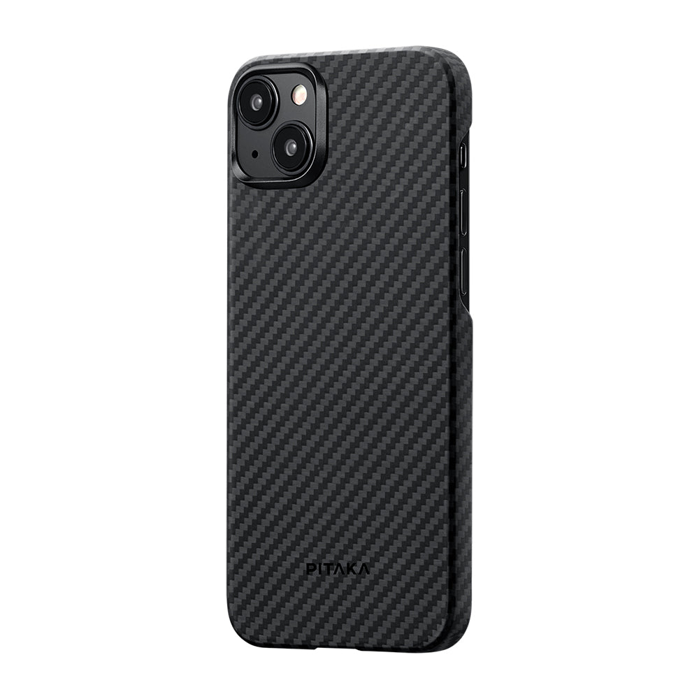 Apple iPhone 15 Plus Kılıf Magsafe Şarj Özellikli 1500D Aramid Fiber Pitaka Ultra-Slim Classic Serisi Black-Grey Twill Kapak Siyah-Gri