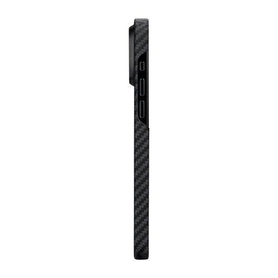 Apple iPhone 15 Plus Kılıf Magsafe Şarj Özellikli 1500D Aramid Fiber Pitaka Ultra-Slim Classic Serisi Black-Grey Twill Kapak Siyah-Gri