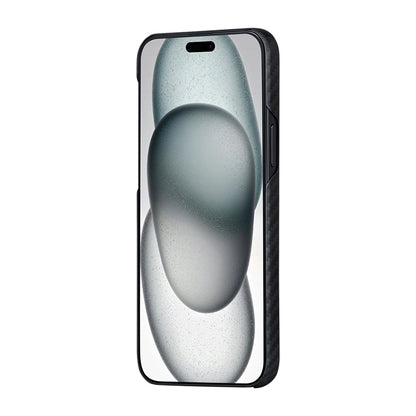 iPhone 15 Plus Kılıf M-safe Şarj Özellikli 1500D Aramid Fiber Pitaka Ultra-Slim Classic Serisi Black-Grey Twill Kılıf