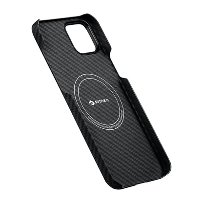 iPhone 15 Plus Kılıf M-safe Şarj Özellikli 1500D Aramid Fiber Pitaka Ultra-Slim Classic Serisi Black-Grey Twill Kılıf