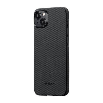 Apple iPhone 15 Plus Kılıf Magsafe Şarj Özellikli 600D Aramid Fiber Pitaka Ultra-Slim Classic Serisi Black-Grey Twill Kapak Siyah-Gri