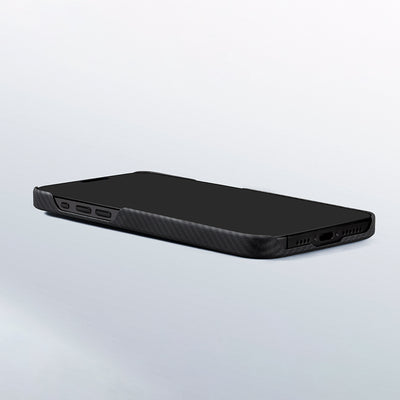 Apple iPhone 15 Plus Kılıf Magsafe Şarj Özellikli 600D Aramid Fiber Pitaka Ultra-Slim Classic Serisi Black-Grey Twill Kapak Siyah-Gri
