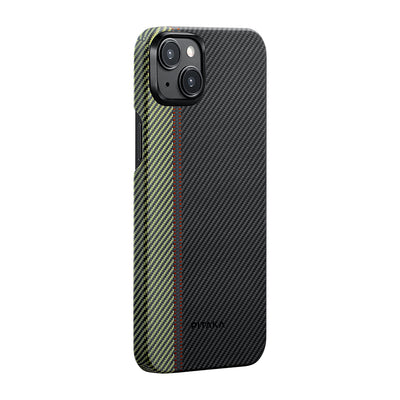 Apple iPhone 15 Plus Kılıf Magsafe Şarj Özellikli 600D Aramid Fiber Pitaka Tactile Woven Orchestra Serisi Overture Kapak Siyah-Yeşil