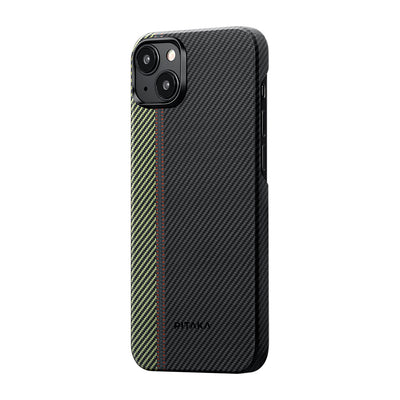 Apple iPhone 15 Plus Kılıf Magsafe Şarj Özellikli 600D Aramid Fiber Pitaka Tactile Woven Orchestra Serisi Overture Kapak Siyah-Yeşil