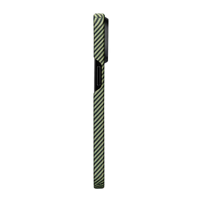 Apple iPhone 15 Plus Kılıf Magsafe Şarj Özellikli 600D Aramid Fiber Pitaka Tactile Woven Orchestra Serisi Overture Kapak Siyah-Yeşil