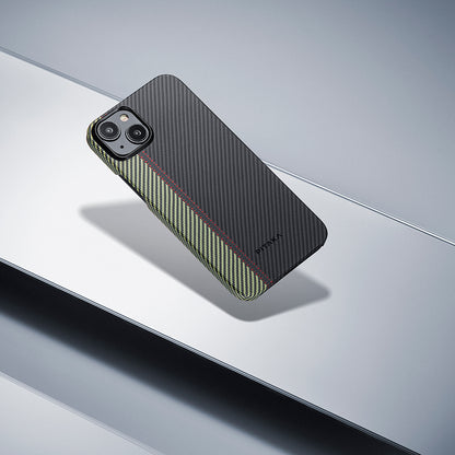 iPhone 15 Plus Kılıf M-safe Şarj Özellikli 600D Aramid Fiber Pitaka Tactile Woven Orchestra Serisi Overture Kılıf