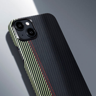 Apple iPhone 15 Plus Kılıf Magsafe Şarj Özellikli 600D Aramid Fiber Pitaka Tactile Woven Orchestra Serisi Overture Kapak Siyah-Yeşil