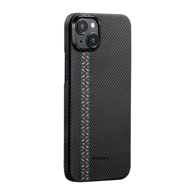 Apple iPhone 15 Plus Kılıf Magsafe Şarj Özellikli 600D Aramid Fiber Pitaka Tactile Woven Orchestra Serisi Rhapsody Kapak Siyah