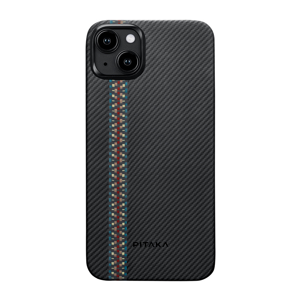 iPhone 15 Plus Kılıf M-safe Şarj Özellikli 600D Aramid Fiber Pitaka Tactile Woven Orchestra Serisi Rhapsody Kılıf