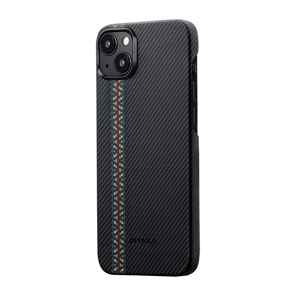 Apple iPhone 15 Plus Kılıf Magsafe Şarj Özellikli 600D Aramid Fiber Pitaka Tactile Woven Orchestra Serisi Rhapsody Kapak Siyah
