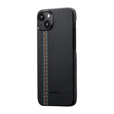Apple iPhone 15 Plus Kılıf Magsafe Şarj Özellikli 600D Aramid Fiber Pitaka Tactile Woven Orchestra Serisi Rhapsody Kapak Siyah