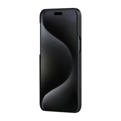 Apple iPhone 15 Plus Kılıf Magsafe Şarj Özellikli 600D Aramid Fiber Pitaka Tactile Woven Orchestra Serisi Rhapsody Kapak Siyah