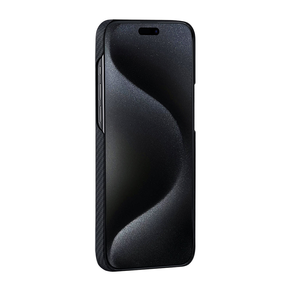 Apple iPhone 15 Plus Kılıf Magsafe Şarj Özellikli 600D Aramid Fiber Pitaka Tactile Woven Orchestra Serisi Rhapsody Kapak Siyah
