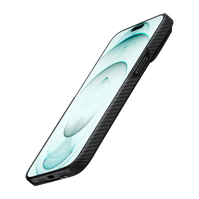 Apple iPhone 15 Plus Kılıf Magsafe Şarj Özellikli 600D Aramid Fiber Pitaka Tactile Woven Orchestra Serisi Rhapsody Kapak Siyah