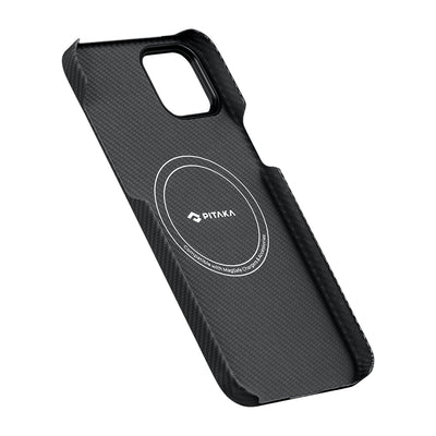 Apple iPhone 15 Plus Kılıf Magsafe Şarj Özellikli 600D Aramid Fiber Pitaka Tactile Woven Orchestra Serisi Rhapsody Kapak Siyah