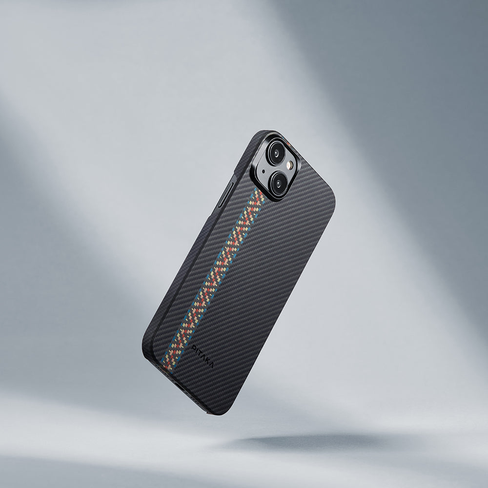 iPhone 15 Plus Kılıf M-safe Şarj Özellikli 600D Aramid Fiber Pitaka Tactile Woven Orchestra Serisi Rhapsody Kılıf