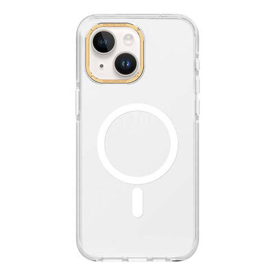 Apple iPhone 15 Plus Kılıf Magsafe Şarj Özellikli Cam Arka Yüzey Recci Michelin Serisi Kapak Beyaz