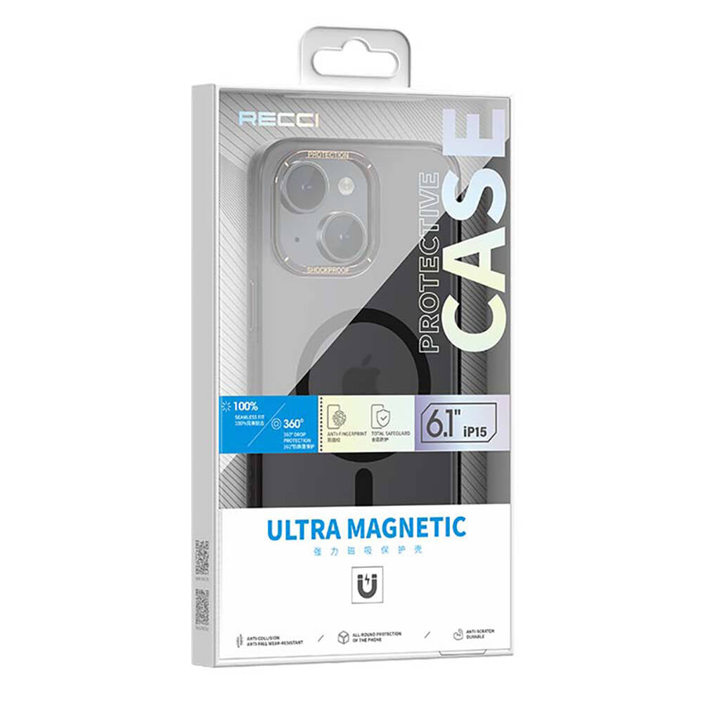 Apple iPhone 15 Plus Kılıf Magsafe Şarj Özellikli Cam Arka Yüzey Recci Michelin Serisi Kapak Beyaz