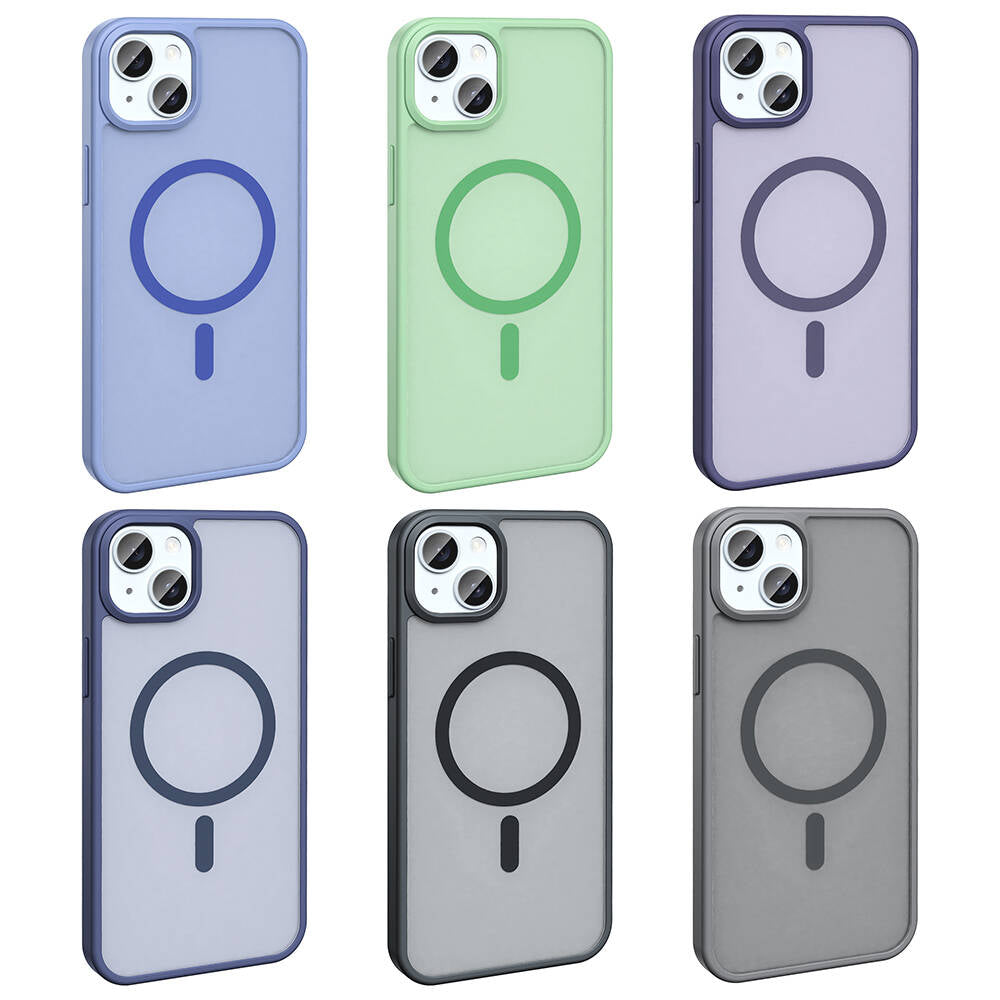 Apple iPhone 15 Plus Kılıf M-safe Şarj Özellikli Mat Arka Yüzey Zore Sio Kapak Derin Mor