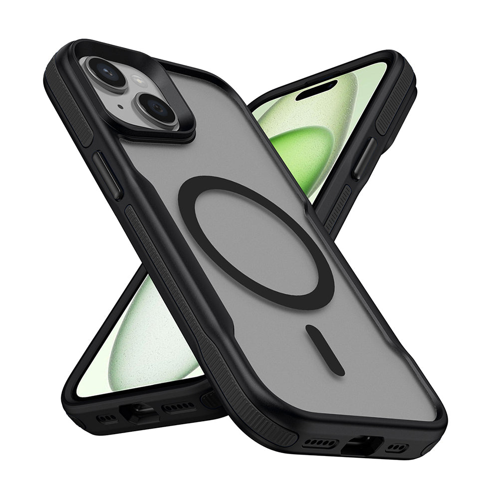 Apple iPhone 15 Plus Kılıf Magsafe Şarj Özellikli Renkli Kenar Airbag Şeritli Zore Lamer Kapak Siyah