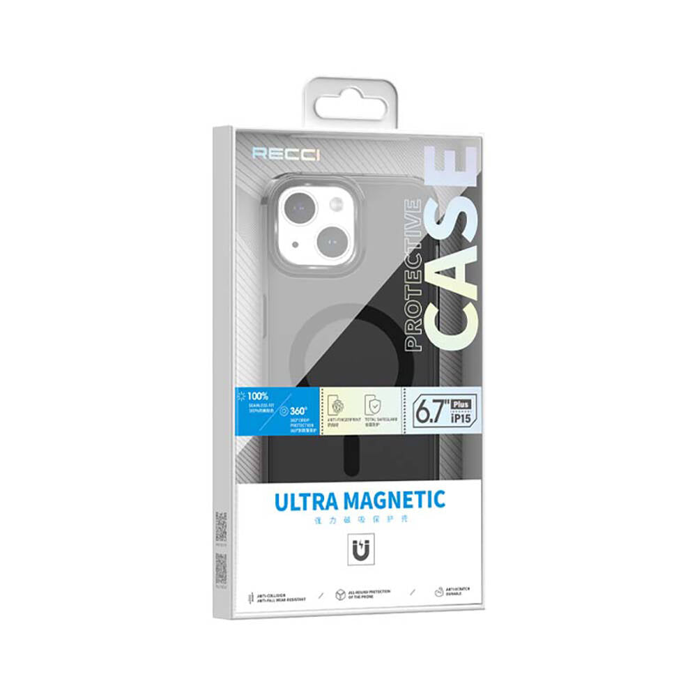 iPhone 15 Plus Kılıf M-safe Şarj Özellikli Saydam Arka Yüzey Recci Crystal Color Serisi Kılıf