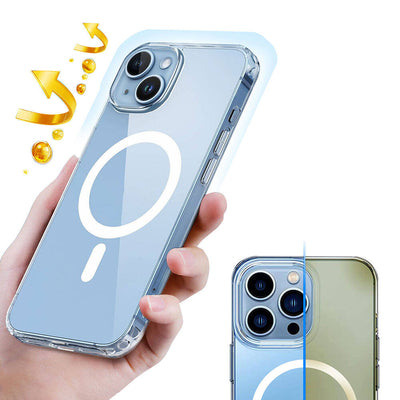 Apple iPhone 15 Plus Kılıf M-safe Şarj Özellikli Şeffaf Sert PC Zore Embos Kapak Renksiz