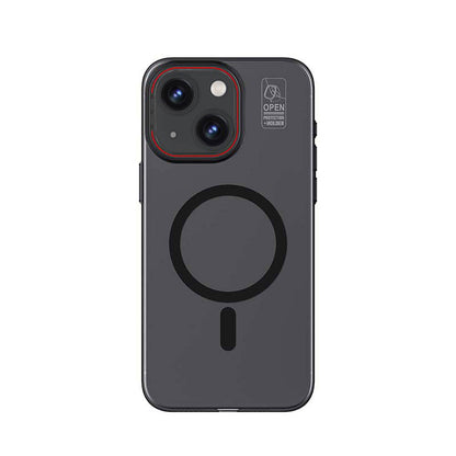 iPhone 15 Plus Kılıf M-safe Şarj Özellikli Standlı Metal Kamera Çerçeveli Mat Recci Glaze Serisi Kılıf