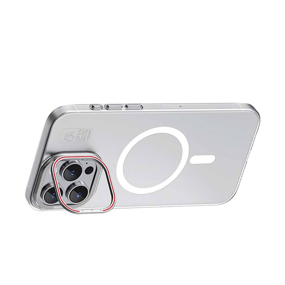 iPhone 15 Plus Kılıf M-safe Şarj Özellikli Standlı Metal Kamera Çerçeveli Mat Recci Glaze Serisi Kılıf