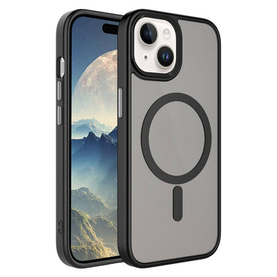 Apple iPhone 15 Plus Kılıf Mat Arka Yüzey Wireless Şarj Özellikli Zore Flet Magsafe Kapak Mavi