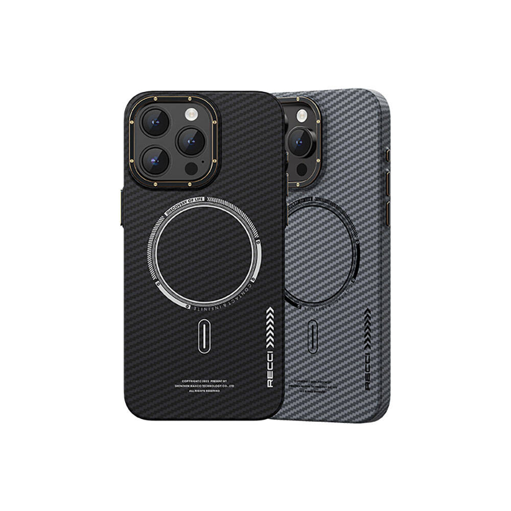 iPhone 15 Plus Kılıf Recci Machinist Serisi M-safe Şarj Özellikli Magnetik Karbon Kılıf