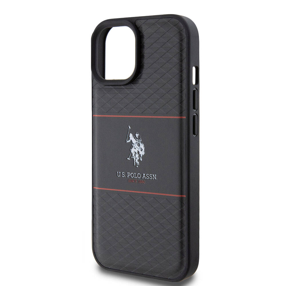 iPhone 15 Plus Kılıf U.S. Polo Assn. Orjinal Lisanslı Deri Şeritli Logo Dizayn Kılıf